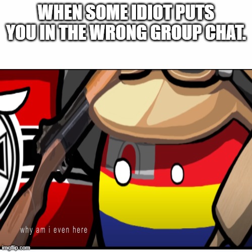 When they put you in the wrong group chat | WHEN SOME IDIOT PUTS YOU IN THE WRONG GROUP CHAT. | image tagged in group chats | made w/ Imgflip meme maker