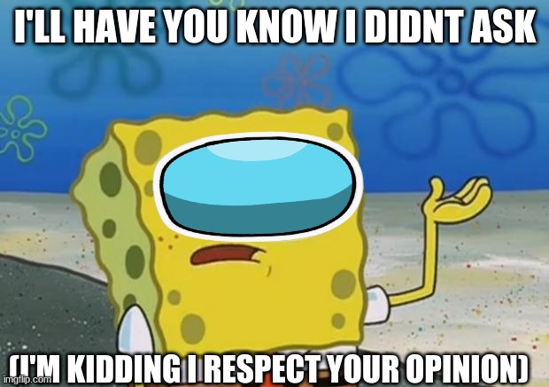 Ill Have You Know Spongebob 2 | I'LL HAVE YOU KNOW I DIDNT ASK (I'M KIDDING I RESPECT YOUR OPINION) | image tagged in ill have you know spongebob 2 | made w/ Imgflip meme maker