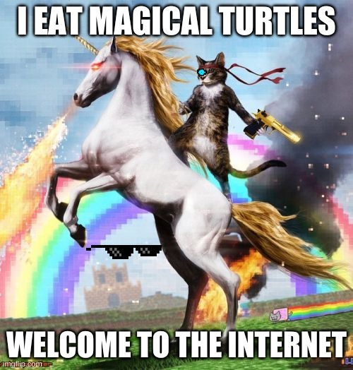 Welcome To The Internets | I EAT MAGICAL TURTLES; WELCOME TO THE INTERNET | image tagged in memes,welcome to the internets | made w/ Imgflip meme maker
