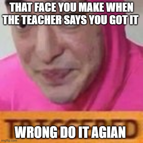 when the eacher is agervating | THAT FACE YOU MAKE WHEN THE TEACHER SAYS YOU GOT IT; WRONG DO IT AGIAN | image tagged in triggered | made w/ Imgflip meme maker
