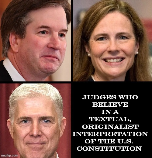 Judges should be appreciated for strict adherence to the constitution | JUDGES WHO
BELIEVE  IN A 
TEXTUAL, ORIGINALIST INTERPRETATION OF THE U.S. 
CONSTITUTION | image tagged in vince vance,brett kavanaugh,neil gorsuch,supreme court,memes,the constitution | made w/ Imgflip meme maker