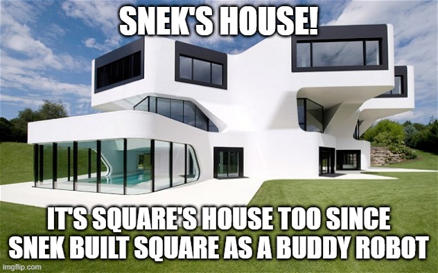 Yeah, Snek is the creator of square. | SNEK'S HOUSE! IT'S SQUARE'S HOUSE TOO SINCE SNEK BUILT SQUARE AS A BUDDY ROBOT | image tagged in lab,ocs | made w/ Imgflip meme maker