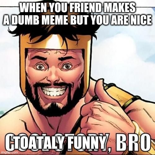 Cool Story Bro Meme | WHEN YOU FRIEND MAKES A DUMB MEME BUT YOU ARE NICE; TOATALY FUNNY | image tagged in memes,cool story bro | made w/ Imgflip meme maker