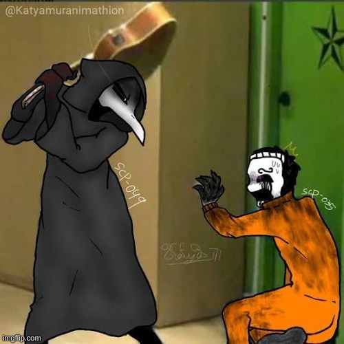 SCP-049 hitting SCP-035 | image tagged in scp-049 hitting scp-035 | made w/ Imgflip meme maker