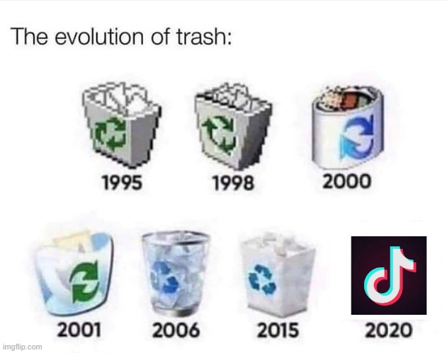 The evolution of trash | image tagged in the evolution of trash,tiktok,tik tok,garbage,trash,rubbish | made w/ Imgflip meme maker