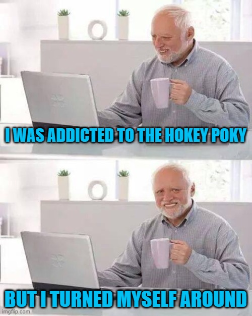 Hide the Pain Harold Meme | I WAS ADDICTED TO THE HOKEY POKY; BUT I TURNED MYSELF AROUND | image tagged in memes,hide the pain harold | made w/ Imgflip meme maker