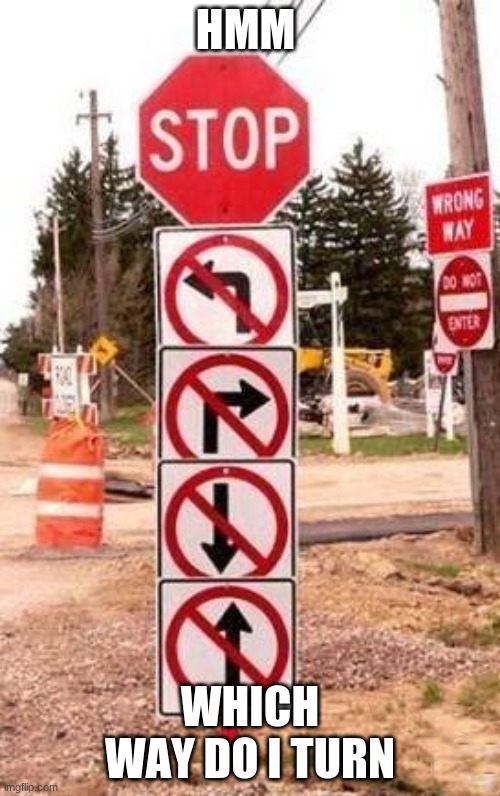 CrazyRoadSigns | HMM; WHICH WAY DO I TURN | image tagged in crazyroadsigns | made w/ Imgflip meme maker