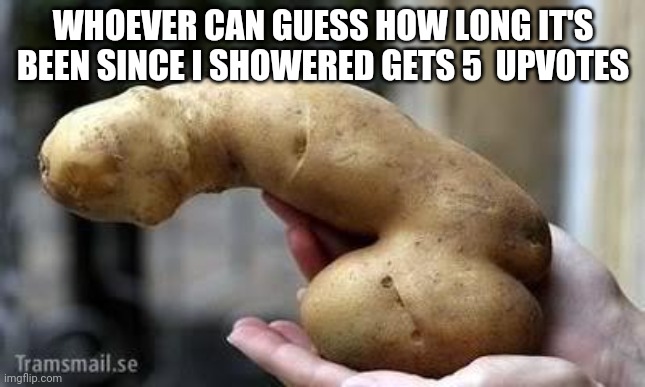 I'm worried | WHOEVER CAN GUESS HOW LONG IT'S BEEN SINCE I SHOWERED GETS 5  UPVOTES | image tagged in nasty potato | made w/ Imgflip meme maker