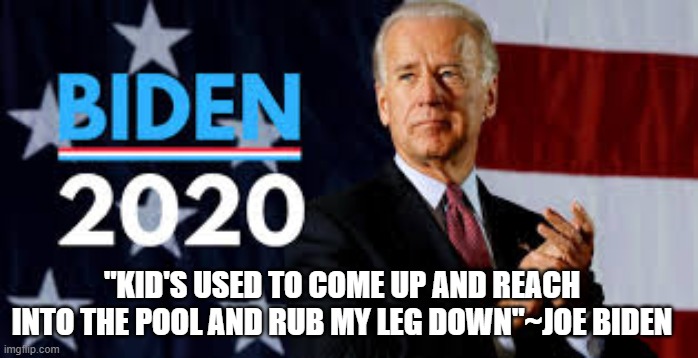 Biden 2020 | "KID'S USED TO COME UP AND REACH INTO THE POOL AND RUB MY LEG DOWN"~JOE BIDEN | image tagged in biden 2020 | made w/ Imgflip meme maker