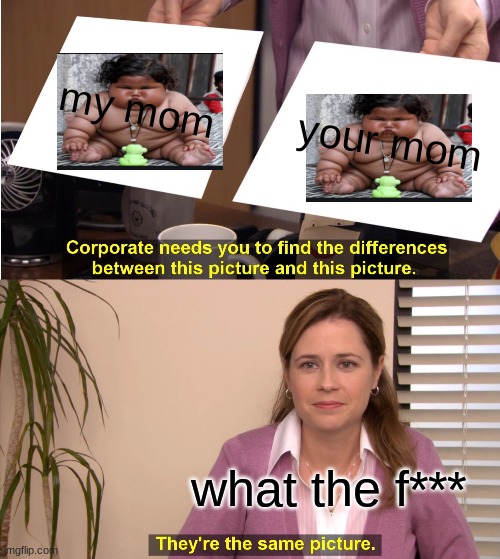 They're The Same Picture Meme | my mom; your mom; what the f*** | image tagged in memes,they're the same picture | made w/ Imgflip meme maker