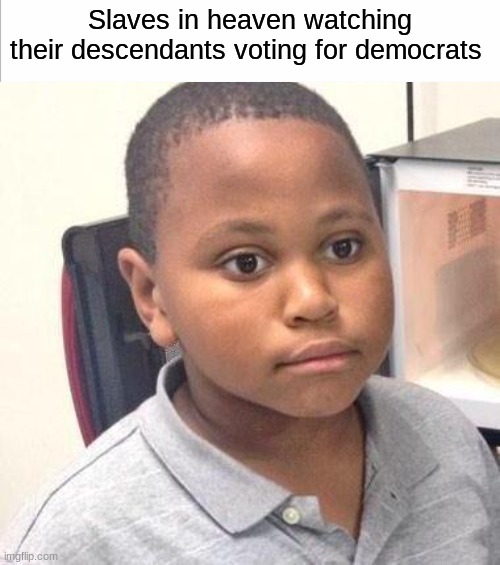 Slaves in heaven | Slaves in heaven watching their descendants voting for democrats | image tagged in memes,minor mistake marvin,heaven,slaves,democrats | made w/ Imgflip meme maker