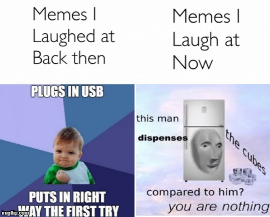 memes | image tagged in memes i laughed at then vs memes i laugh at now | made w/ Imgflip meme maker