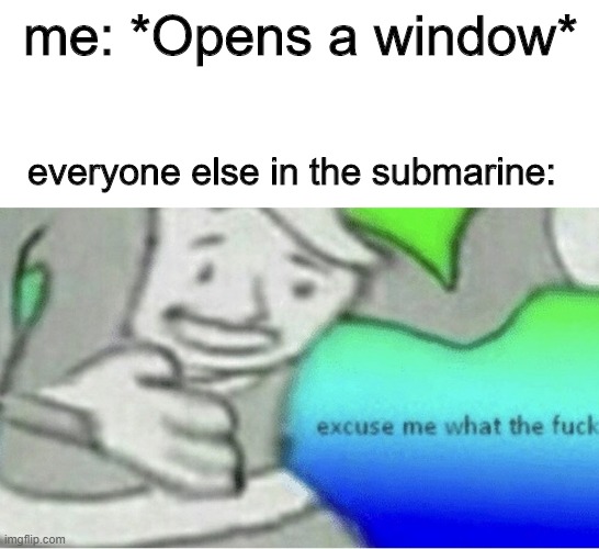 mems | me: *Opens a window*; everyone else in the submarine: | image tagged in excuse me wtf blank template | made w/ Imgflip meme maker