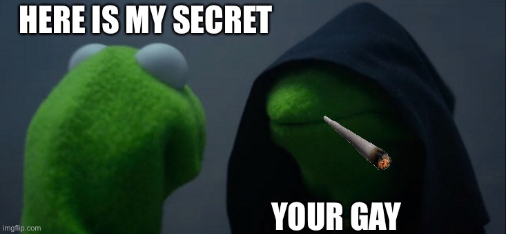 Evil Kermit | HERE IS MY SECRET; YOUR GAY | image tagged in memes,evil kermit | made w/ Imgflip meme maker