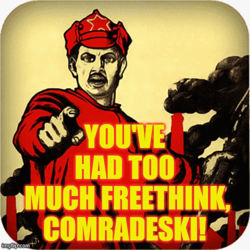 YOU'VE HAD TOO
 MUCH FREETHINK, COMRADESKI! | made w/ Imgflip meme maker