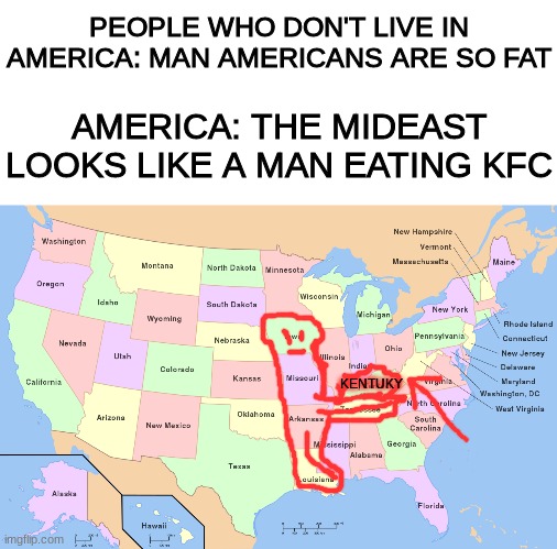 FINGER LICKIN GOOD | PEOPLE WHO DON'T LIVE IN AMERICA: MAN AMERICANS ARE SO FAT; AMERICA: THE MIDEAST LOOKS LIKE A MAN EATING KFC; KENTUKY | image tagged in kfc,america,funny memes,united states,funny,random | made w/ Imgflip meme maker