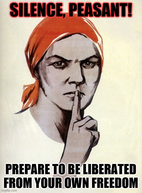 SILENCE, PEASANT! PREPARE TO BE LIBERATED FROM YOUR OWN FREEDOM | made w/ Imgflip meme maker