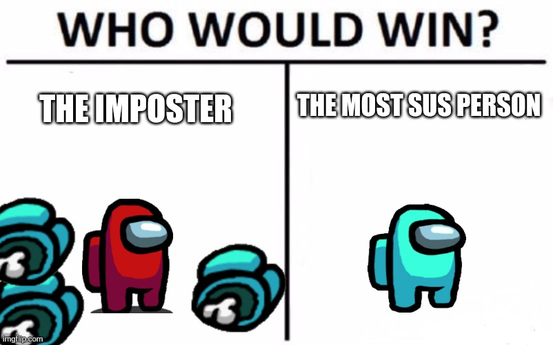 Who would win? | THE MOST SUS PERSON; THE IMPOSTER | image tagged in memes,who would win,among us,impostor,sus | made w/ Imgflip meme maker