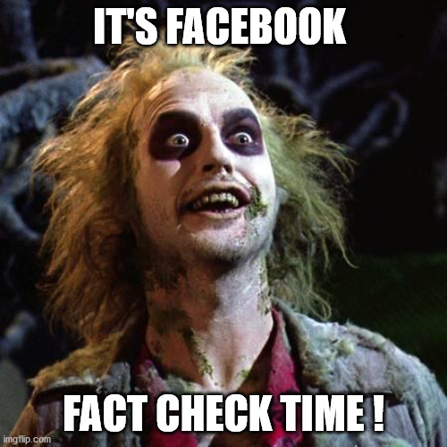 Beetlejuice | IT'S FACEBOOK; FACT CHECK TIME ! | image tagged in beetlejuice | made w/ Imgflip meme maker