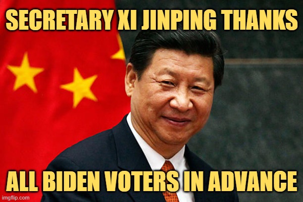 Xi Jinping | SECRETARY XI JINPING THANKS ALL BIDEN VOTERS IN ADVANCE | image tagged in xi jinping | made w/ Imgflip meme maker