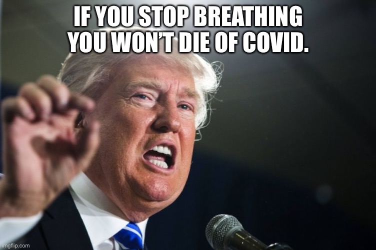 donald trump | IF YOU STOP BREATHING YOU WON’T DIE OF COVID. | image tagged in donald trump | made w/ Imgflip meme maker