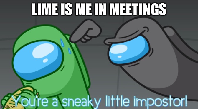 You're a sneaky little imposter | LIME IS ME IN MEETINGS | image tagged in you're a sneaky little imposter | made w/ Imgflip meme maker
