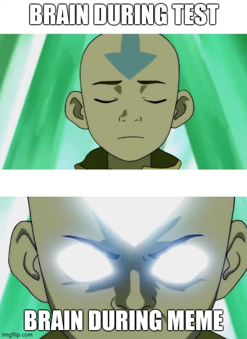 Aang going avatar state | BRAIN DURING TEST; BRAIN DURING MEME | image tagged in aang going avatar state | made w/ Imgflip meme maker