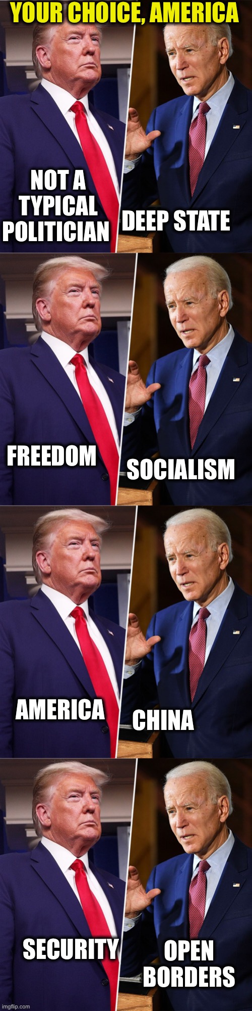 This is not a Democrat vs Republican election | YOUR CHOICE, AMERICA | image tagged in president trump,joe biden,democrats,republicans,memes,election 2020 | made w/ Imgflip meme maker