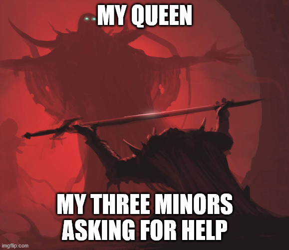 Older brother controller hard level | MY QUEEN; MY THREE MINORS ASKING FOR HELP | image tagged in older brother controller hard level | made w/ Imgflip meme maker