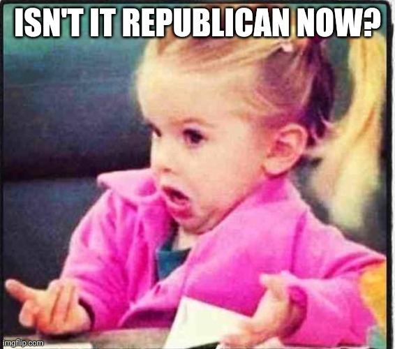 Confused Girl | ISN'T IT REPUBLICAN NOW? | image tagged in confused girl | made w/ Imgflip meme maker