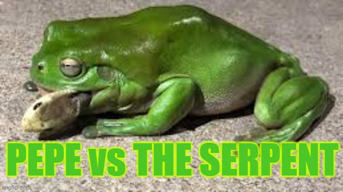 Pepe vs The Serpent | PEPE vs THE SERPENT | image tagged in pepe,maga,trump,god wins,anon | made w/ Imgflip meme maker
