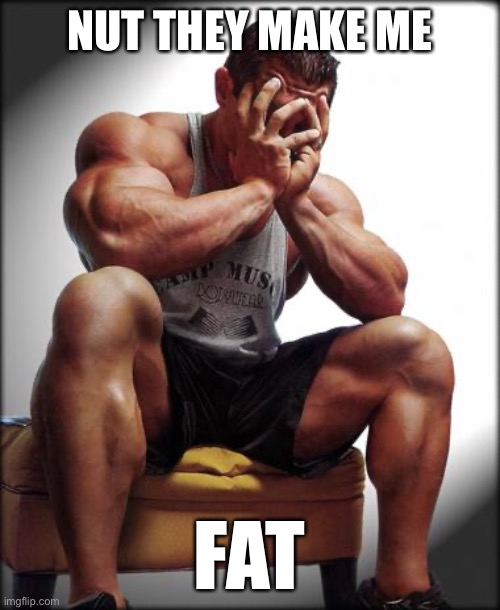 Depressed Bodybuilder | NUT THEY MAKE ME FAT | image tagged in depressed bodybuilder | made w/ Imgflip meme maker