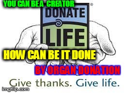 YOU CAN BE A  CREATOR  BY ORGAN DONATION  HOW CAN BE IT DONE | image tagged in donate organ  | made w/ Imgflip meme maker