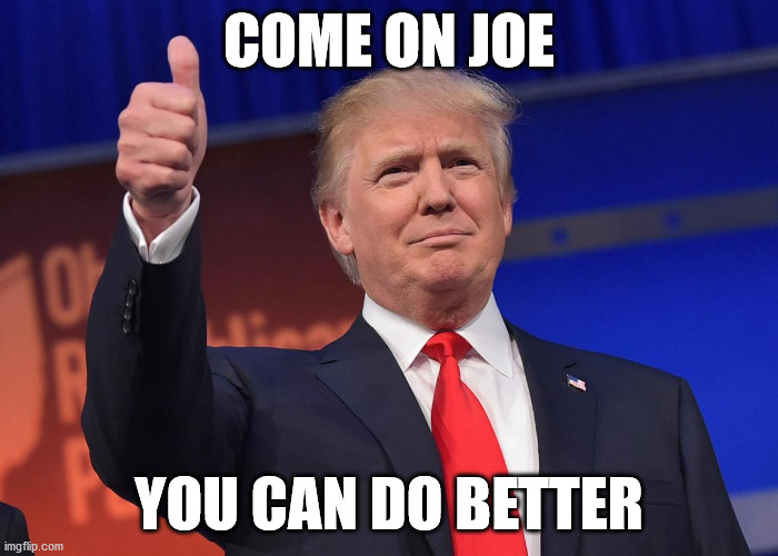 Come on, Joe, you can do better | COME ON JOE; YOU CAN DO BETTER | image tagged in donald trump,memes,politics,joe biden,trump 2020 | made w/ Imgflip meme maker