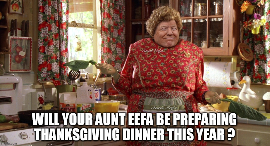aunt eefa | WILL YOUR AUNT EEFA BE PREPARING THANKSGIVING DINNER THIS YEAR ? | image tagged in aunt eefa,aunt,thanksgiving,thanksgiving day,turkey day,aunties | made w/ Imgflip meme maker