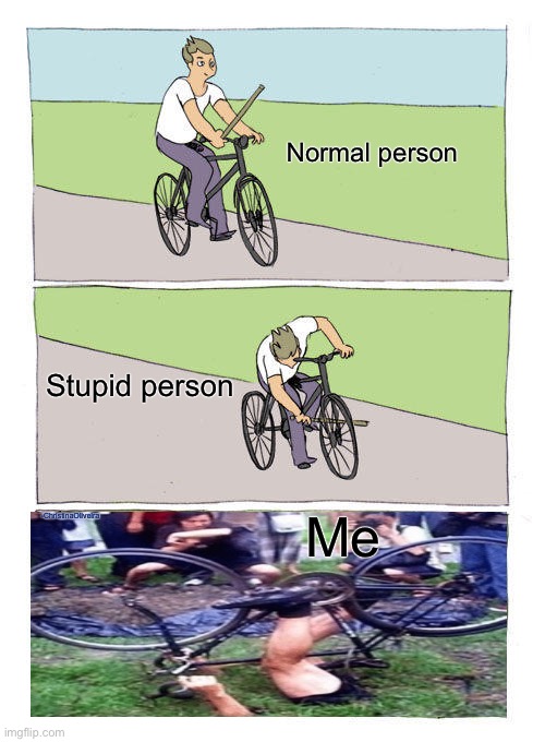 I have special talents for that kind of moves | Normal person; Stupid person; Me; -ChristinaOliveira | image tagged in memes,bike fall,bike,biker,stupid,this is my life | made w/ Imgflip meme maker