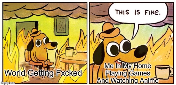 Yeah That's Fine | Me In My Home Playing Games And Watching Anime; World Getting Fxcked | image tagged in memes,this is fine,2020,covid-19,coronavirus,stay home | made w/ Imgflip meme maker
