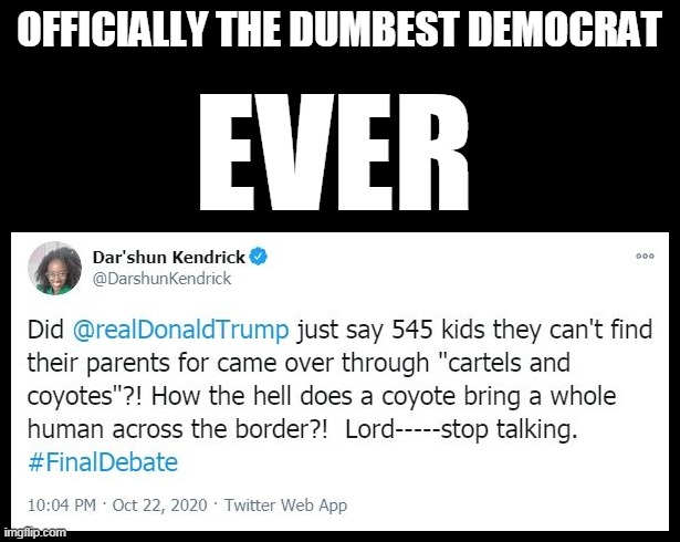 Coyote | OFFICIALLY THE DUMBEST DEMOCRAT; EVER | image tagged in coyote | made w/ Imgflip meme maker