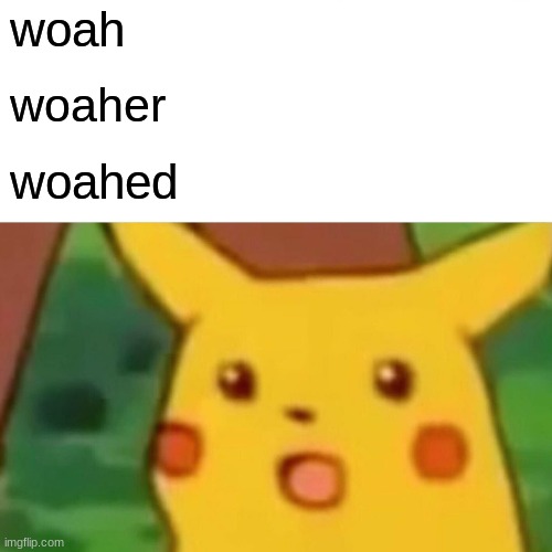 Surprised Pikachu Meme | woah woaher woahed | image tagged in memes,surprised pikachu | made w/ Imgflip meme maker
