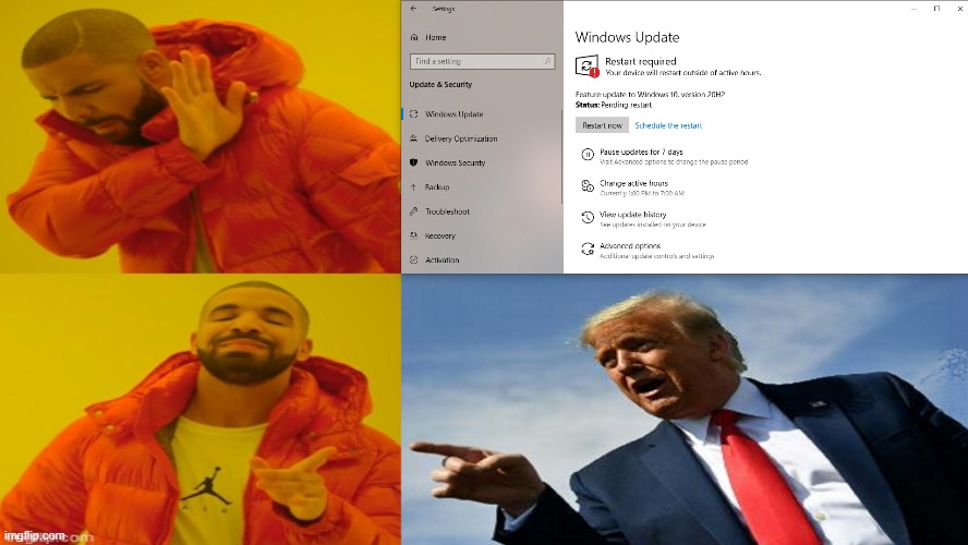 Caught in an Update Loop or Kick it with Trump | image tagged in caught in an update loop,trump memes,drake memes,kick it with trump,franky layne | made w/ Imgflip meme maker