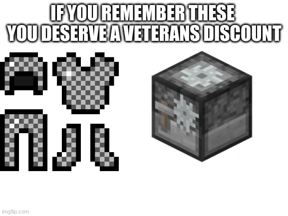 Minecraft | IF YOU REMEMBER THESE  YOU DESERVE A VETERANS DISCOUNT | image tagged in blank white template | made w/ Imgflip meme maker