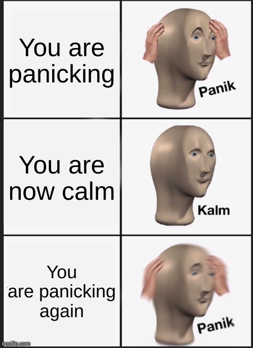 what happening? | You are panicking; You are now calm; You are panicking again | image tagged in memes,panik kalm panik | made w/ Imgflip meme maker