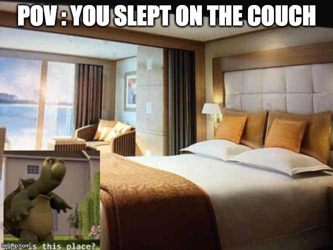 Cruise ship bedroom | POV : YOU SLEPT ON THE COUCH | image tagged in cruise ship bedroom | made w/ Imgflip meme maker