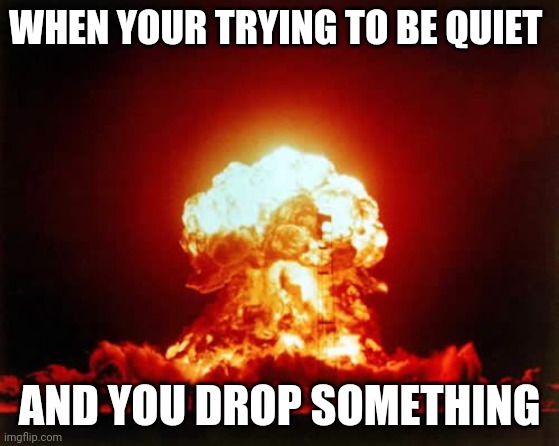 When your trying to be quiet... | WHEN YOUR TRYING TO BE QUIET; AND YOU DROP SOMETHING | image tagged in memes,nuclear explosion,drop,quiet | made w/ Imgflip meme maker