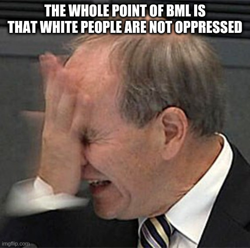 facepalm | THE WHOLE POINT OF BML IS THAT WHITE PEOPLE ARE NOT OPPRESSED | image tagged in facepalm | made w/ Imgflip meme maker