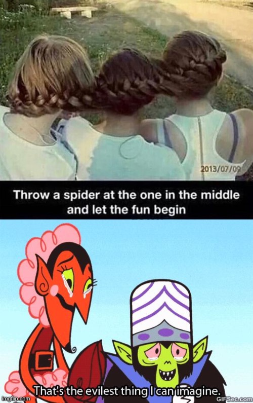 *yanks *screams | image tagged in that's the evilest thing i can imagine,funny,memes,funny memes,hair,spider | made w/ Imgflip meme maker