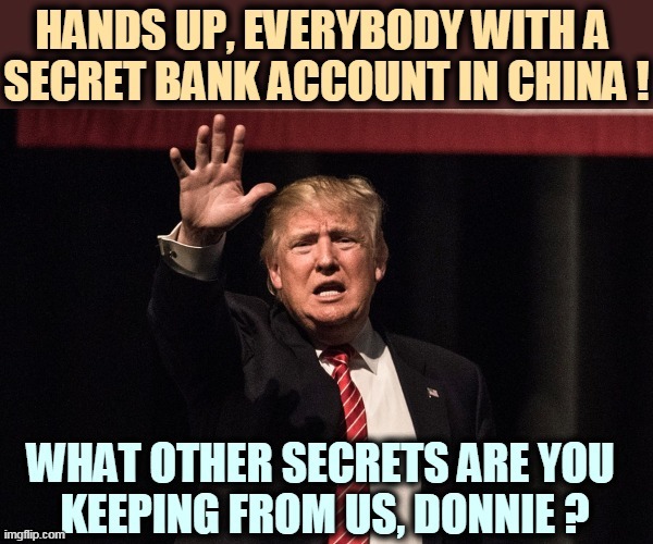 Any rubles to declare? | image tagged in trump,liar,china,bank account,surprise | made w/ Imgflip meme maker