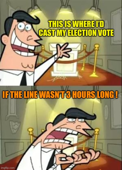 This Is Where I'd Put My Trophy If I Had One Meme | THIS IS WHERE I’D CAST MY ELECTION VOTE; IF THE LINE WASN’T 3 HOURS LONG ! | image tagged in memes,this is where i'd put my trophy if i had one | made w/ Imgflip meme maker