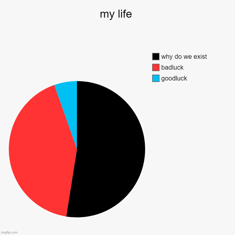 my life | my life | goodluck, badluck, why do we exist | image tagged in charts,pie charts | made w/ Imgflip chart maker