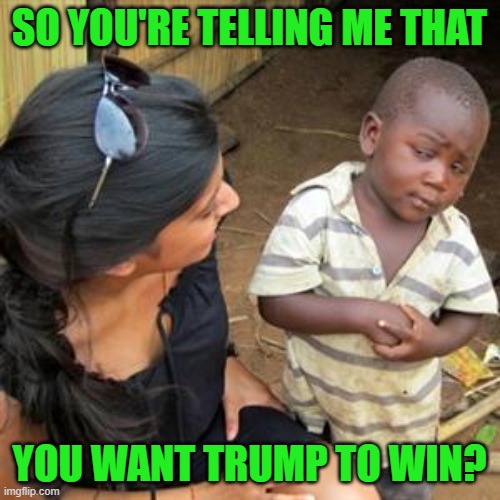 so youre telling me | SO YOU'RE TELLING ME THAT YOU WANT TRUMP TO WIN? | image tagged in so youre telling me | made w/ Imgflip meme maker